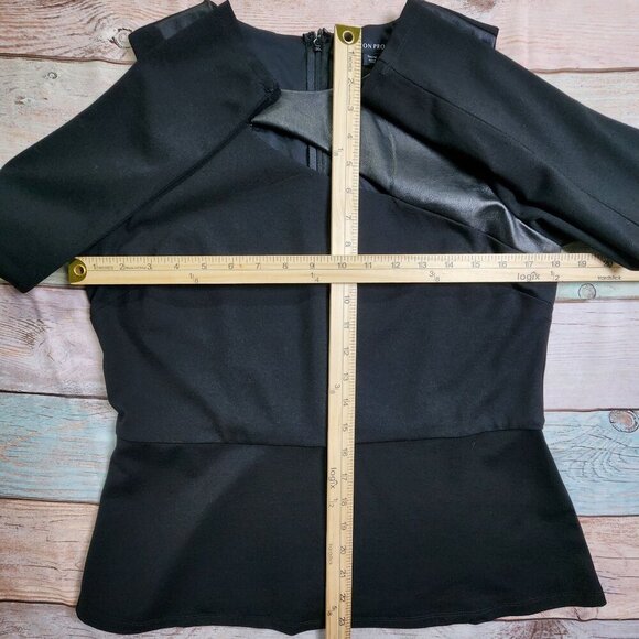 Boston Proper Black Cold Shoulder Top With Faux Leather Trim Medium - Picture 6 of 8